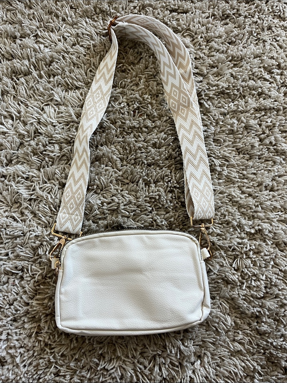 Cream Crossbody Bag with Decorative Strap